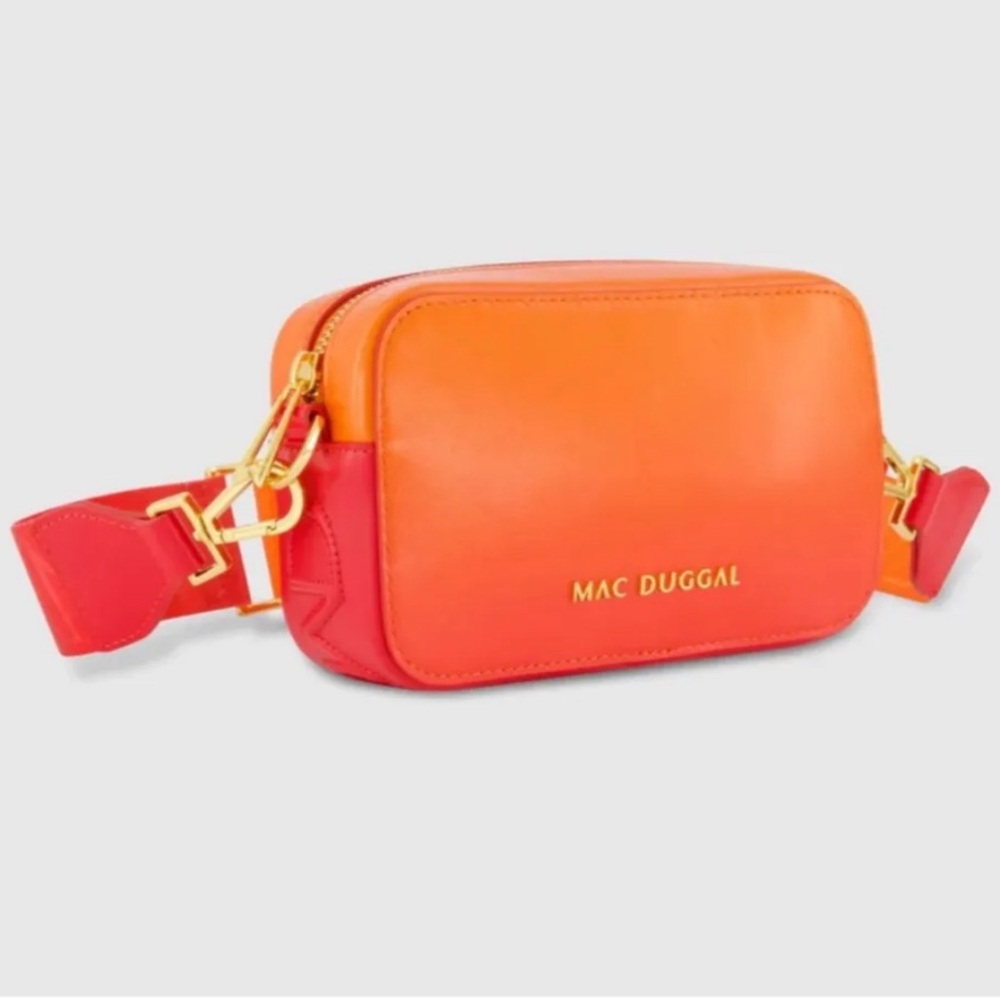 NWT Mac Duggal Leather Orange and Red Ombre Crossbody Bag with Dustbag from Saks